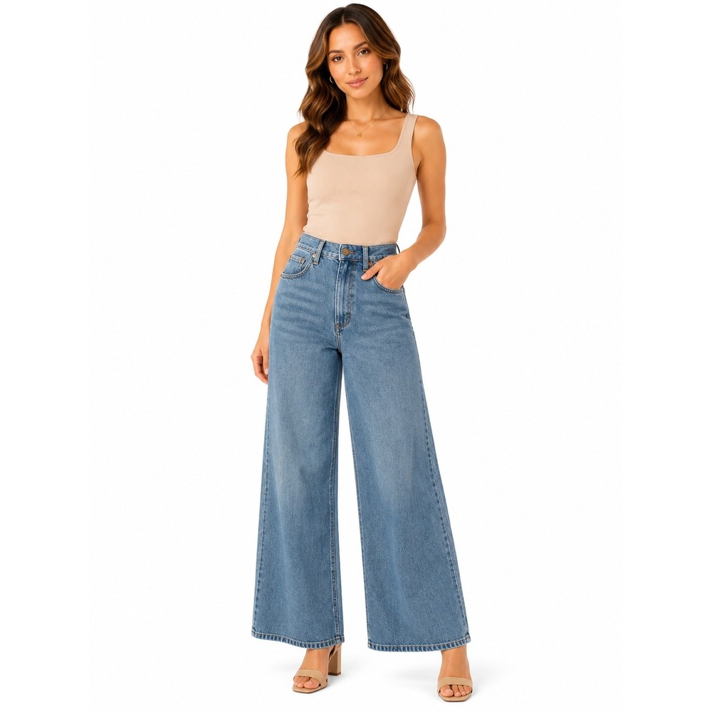 Wrangler Retro High Rise Wide Leg Jeans Blue Denim Womens Large Vintage Style